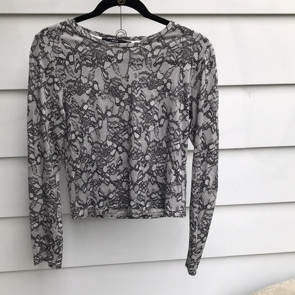 J Brand grey lace print long sleeve shirt sz S - Picture 4 of 6